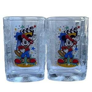 Disney McDonald's Glass 2000 Mickey Mouse MGM‎ Studios Clear Set of 2 Excellent